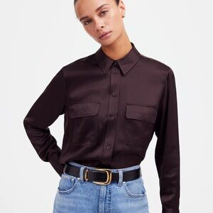 Madewell silk flap pocket button up shirt XS